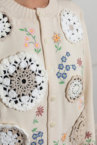 Embroidered Cardigan - Cream