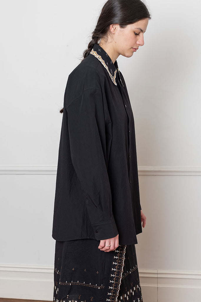 Embroidered Collar Shirt - Black