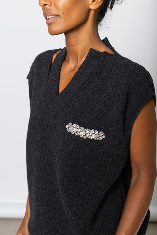 Embellished Merino Seam Bite Vest - Charcoal/Pearl
