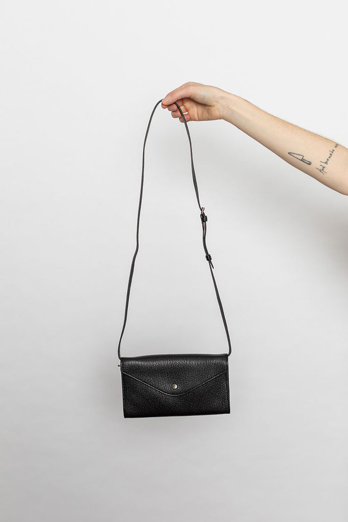 Envelope Continental Wallet With Strap - Black