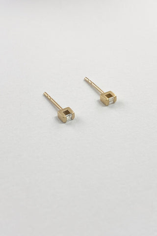Floating Carre Cut Lab Diamond Earrings - Gold