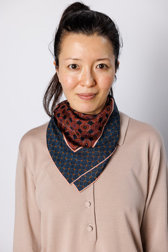 Facet Silk Square Scarf - Rust
