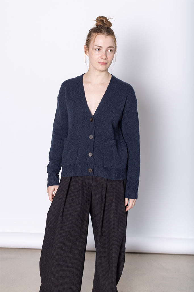 Ffion Wool Cashmere Boxy Cardigan - Darkest Navy