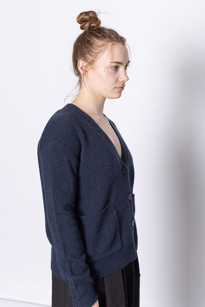 Ffion Wool Cashmere Boxy Cardigan - Darkest Navy