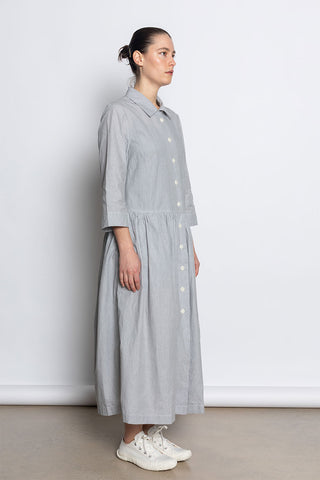 Fine Stripe Cotton Shirt Dress - Ecru/Slate