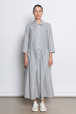 Fine Stripe Cotton Shirt Dress - Ecru/Slate