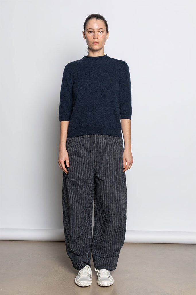 Fine Wool Cashmere Half Sleeve Sweater - Darkest Navy