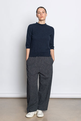 Fine Wool Cashmere Half Sleeve Sweater - Darkest Navy