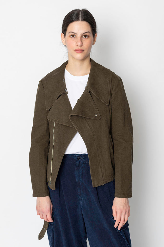 Flax Cotton Biker Jacket - Khaki