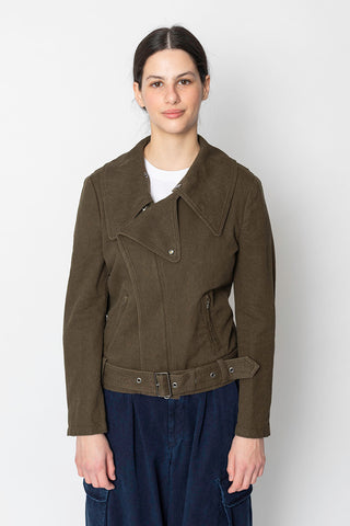 Flax Cotton Biker Jacket - Khaki