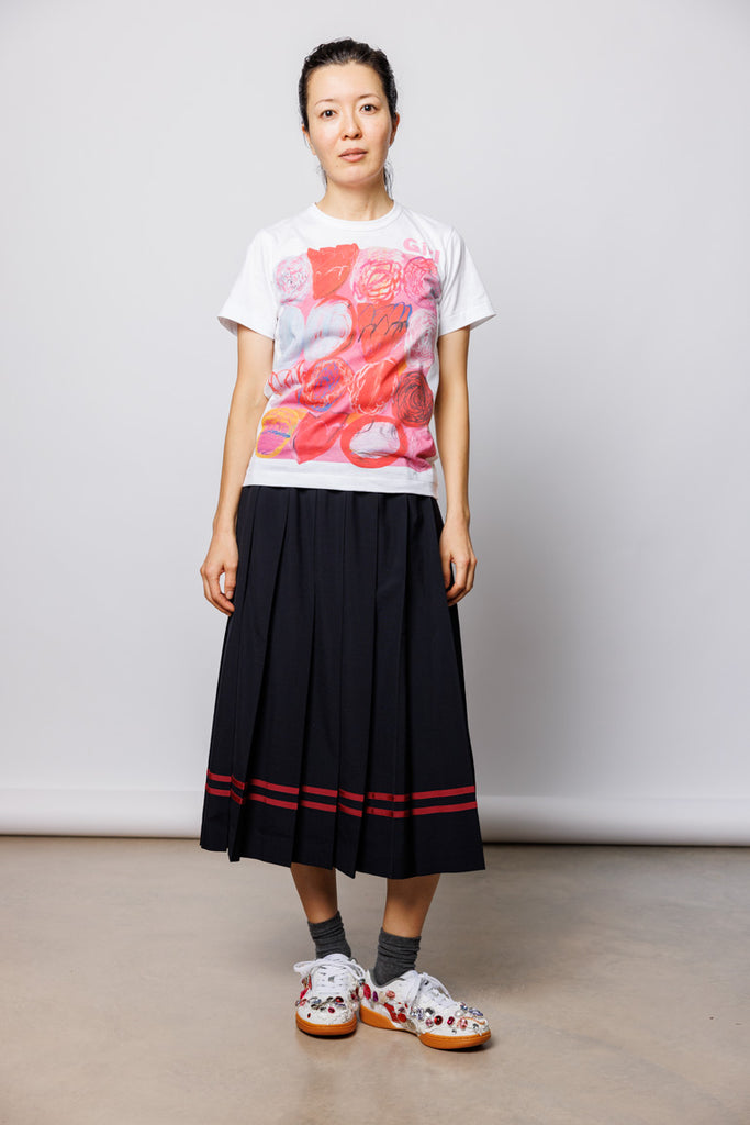 Floral Print Girl Logo T-Shirt - White/Red