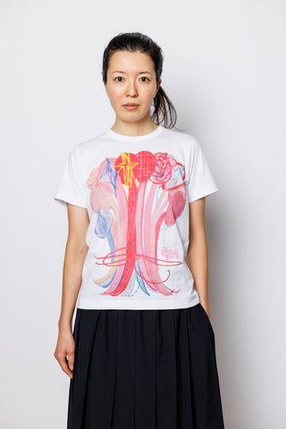 Flower Bunch Girl Logo Print T-Shirt - White/Red