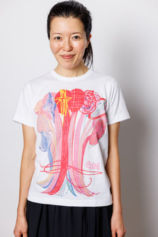 Flower Bunch Girl Logo Print T-Shirt - White/Red
