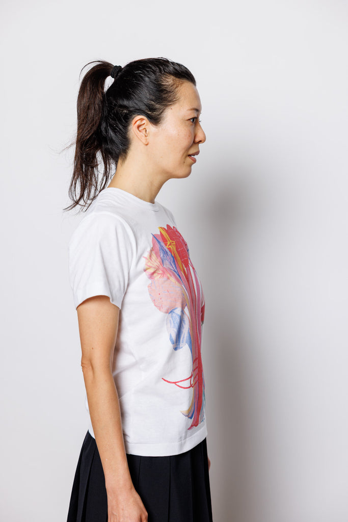 Flower Bunch Girl Logo Print T-Shirt - White/Red