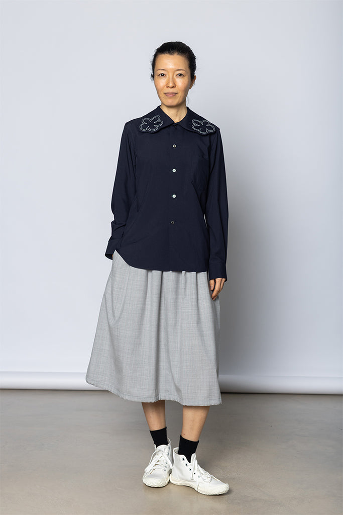 Flower Collar Blouse - Navy