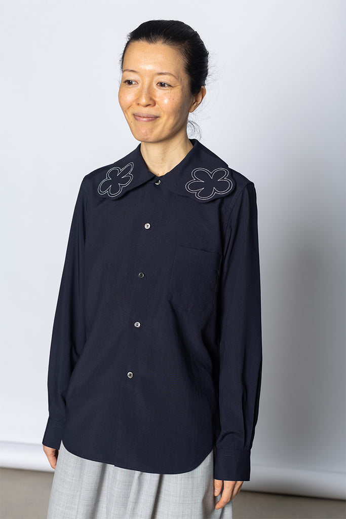 Flower Collar Blouse - Navy