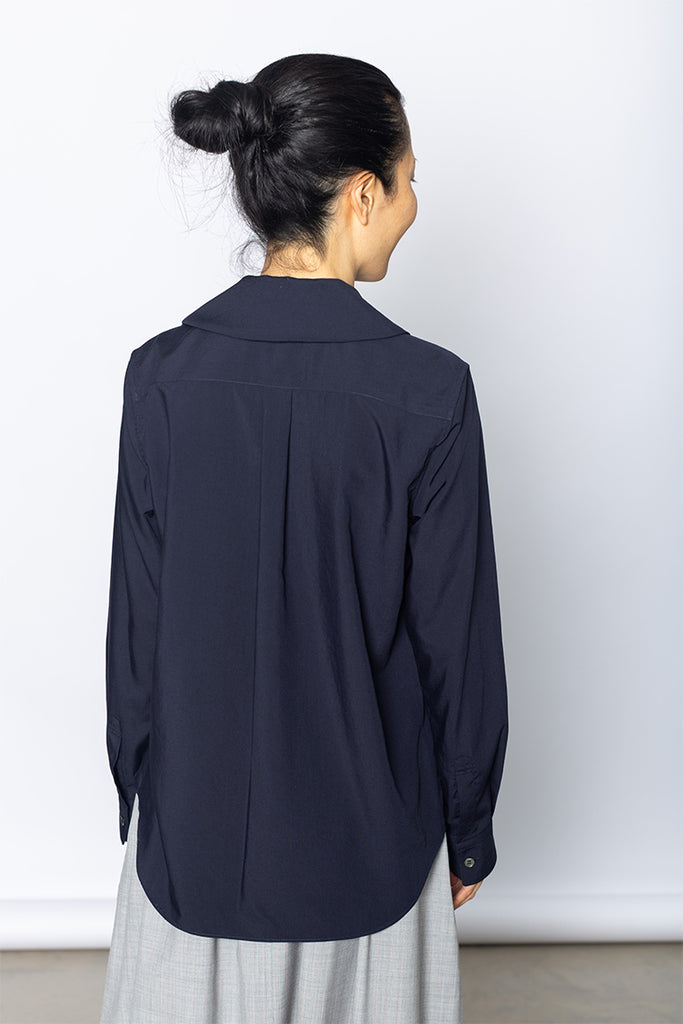 Flower Collar Blouse - Navy