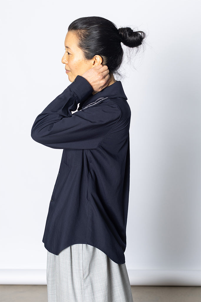 Flower Collar Blouse - Navy