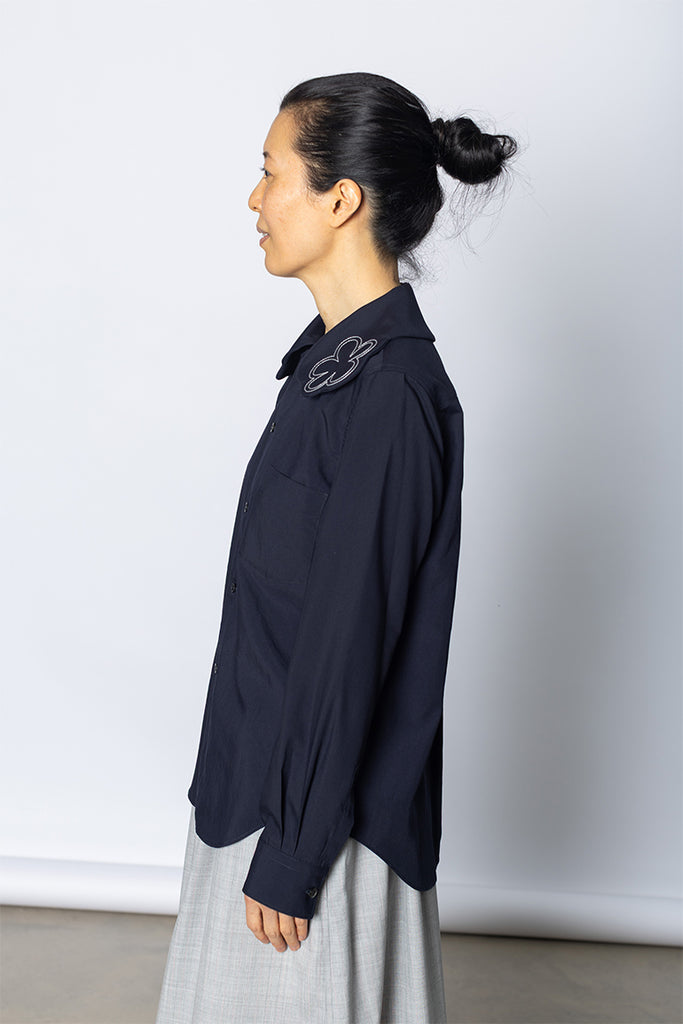 Flower Collar Blouse - Navy