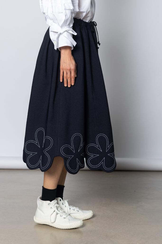 Flower Hem Skirt - Navy