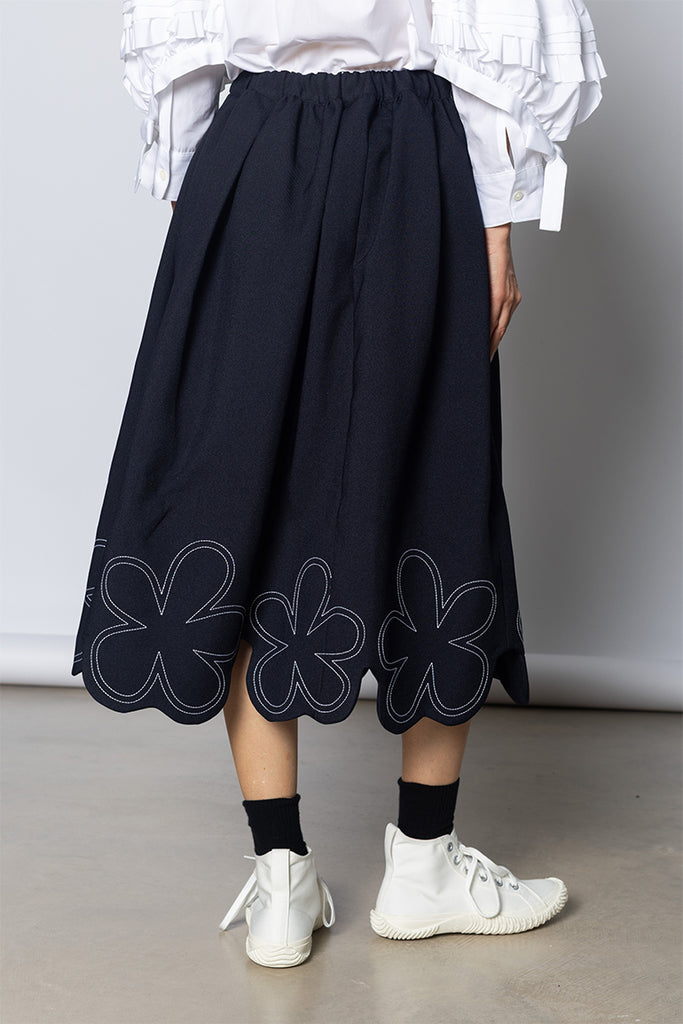 Flower Hem Skirt - Navy