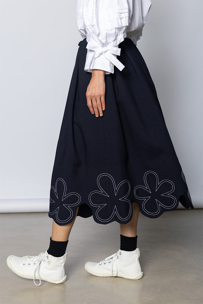 Flower Hem Skirt - Navy
