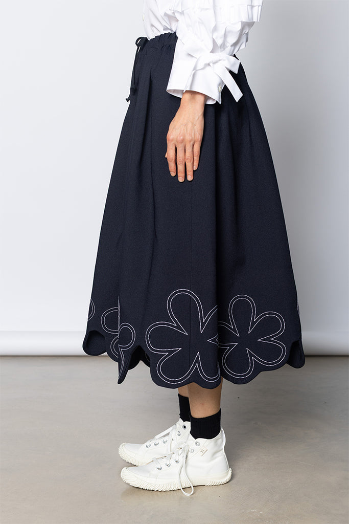 Flower Hem Skirt - Navy