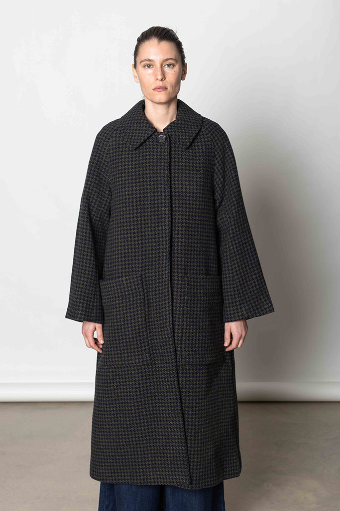 Frankie Check Wool Raglan Coat - Olive/Black