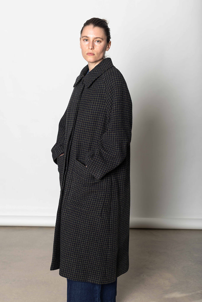 Frankie Check Wool Raglan Coat - Olive/Black