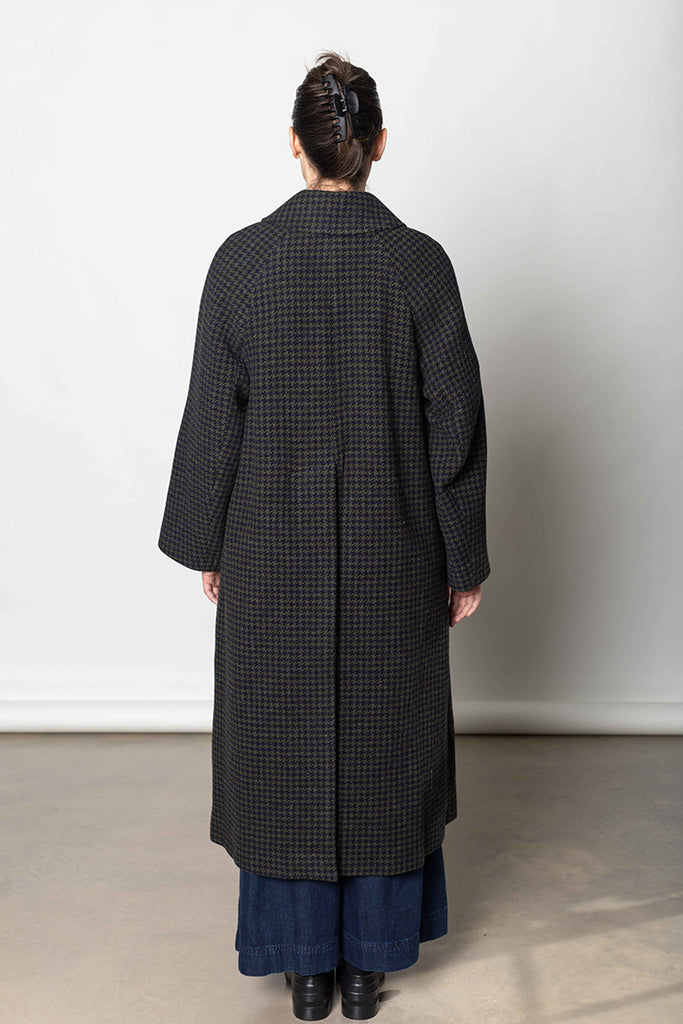 Frankie Check Wool Raglan Coat - Olive/Black