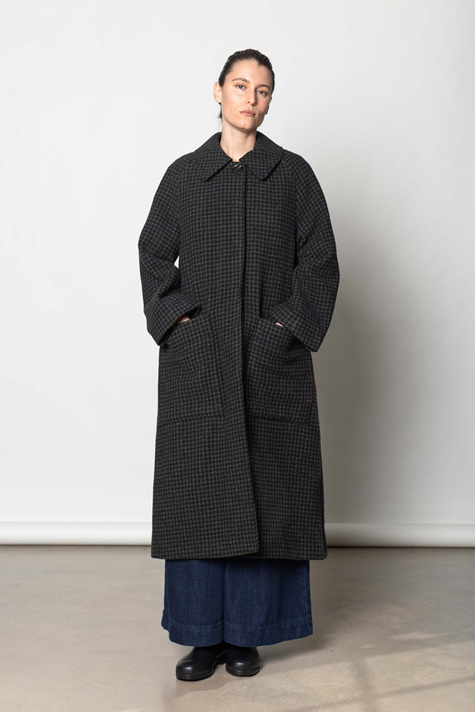 Frankie Check Wool Raglan Coat - Olive/Black