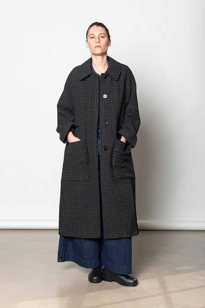 Frankie Check Wool Raglan Coat - Olive/Black