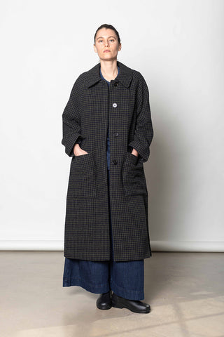 Frankie Check Wool Raglan Coat - Olive/Black
