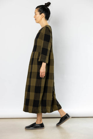 Freya Crinkle Cotton Dress - Olive/Black