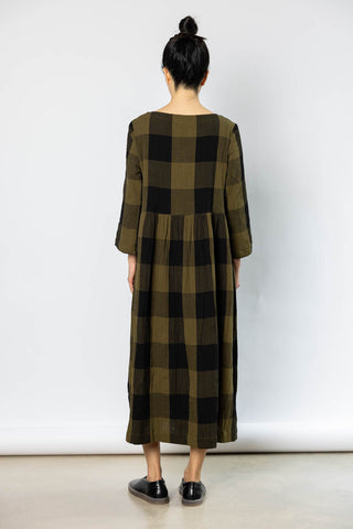Freya Crinkle Cotton Dress - Olive/Black