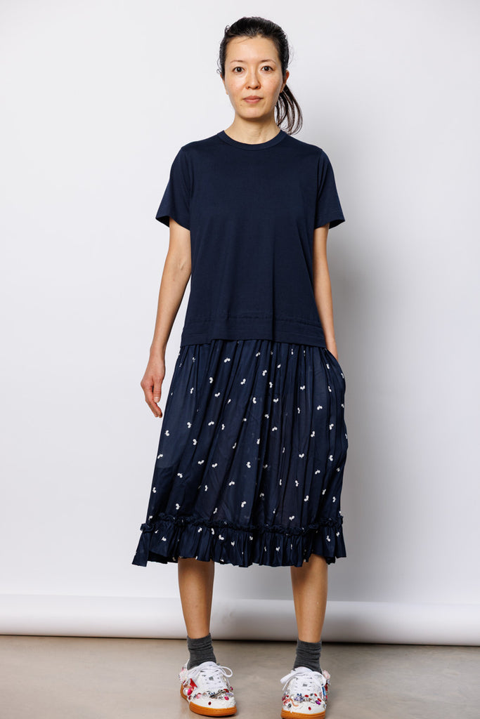 Frill Pocketed T-Shirt Dress - Navy