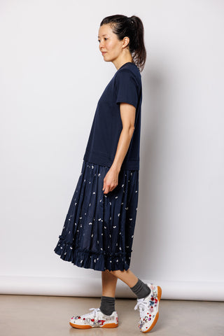 Frill Pocketed T-Shirt Dress - Navy