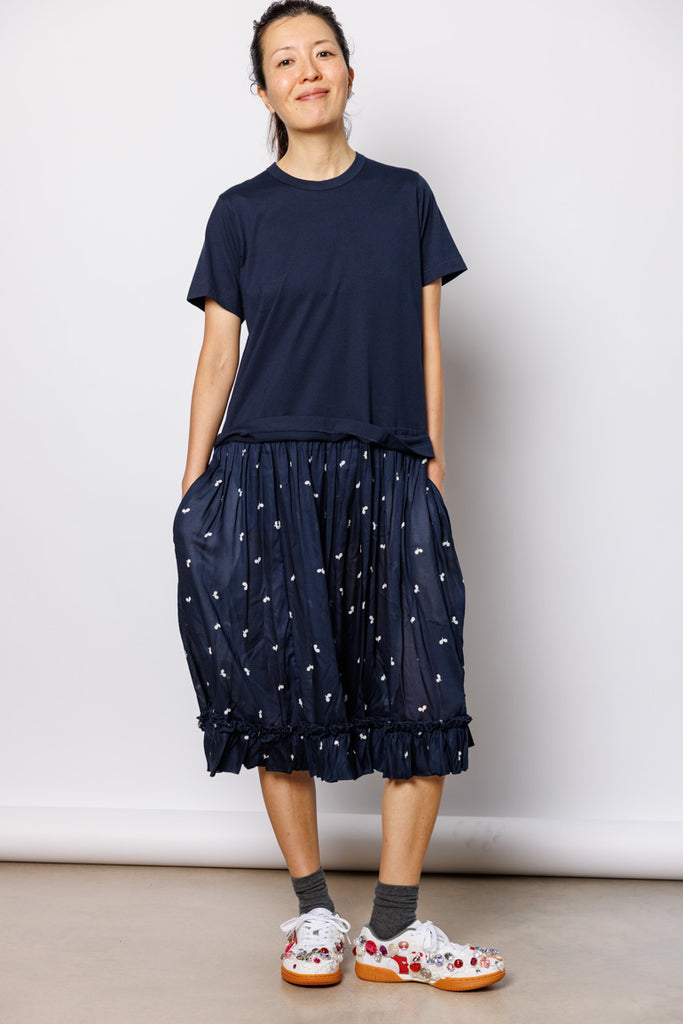 Frill Pocketed T-Shirt Dress - Navy