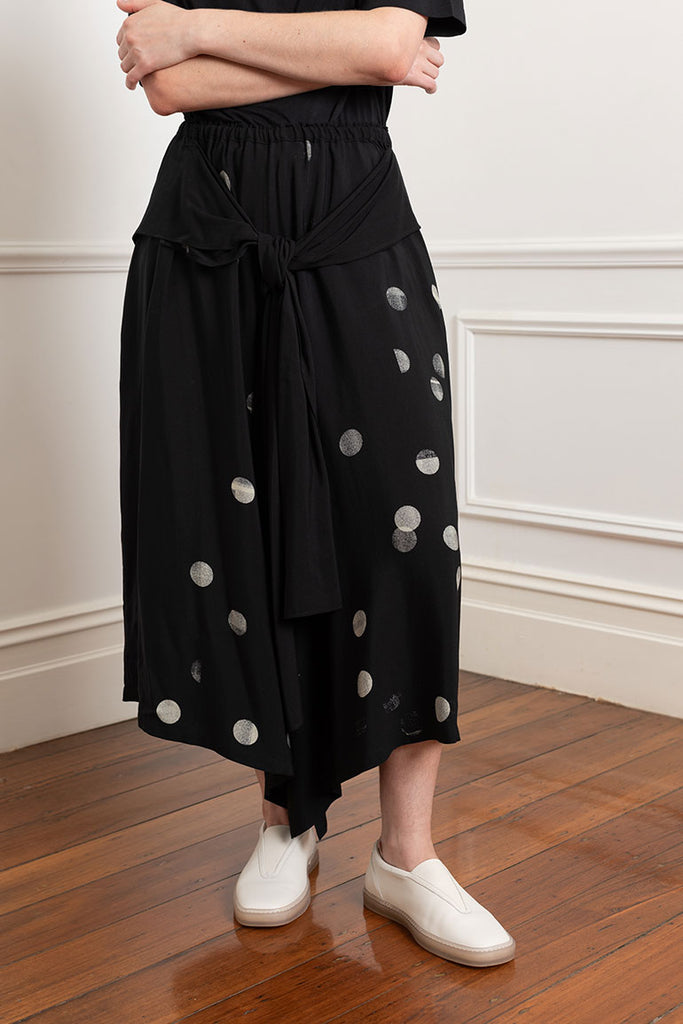 Front Tie Polka Dot Pant - Black