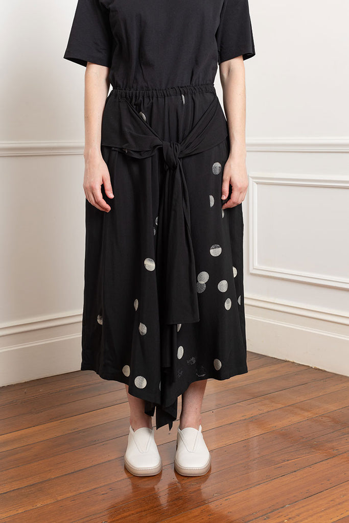 Front Tie Polka Dot Pant - Black