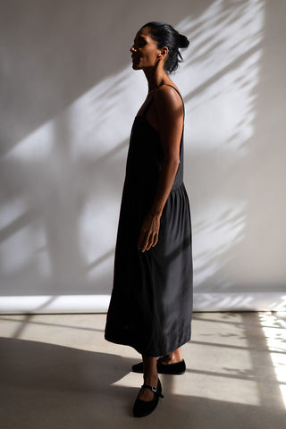 Garment Dyed French Slip Dress - Black