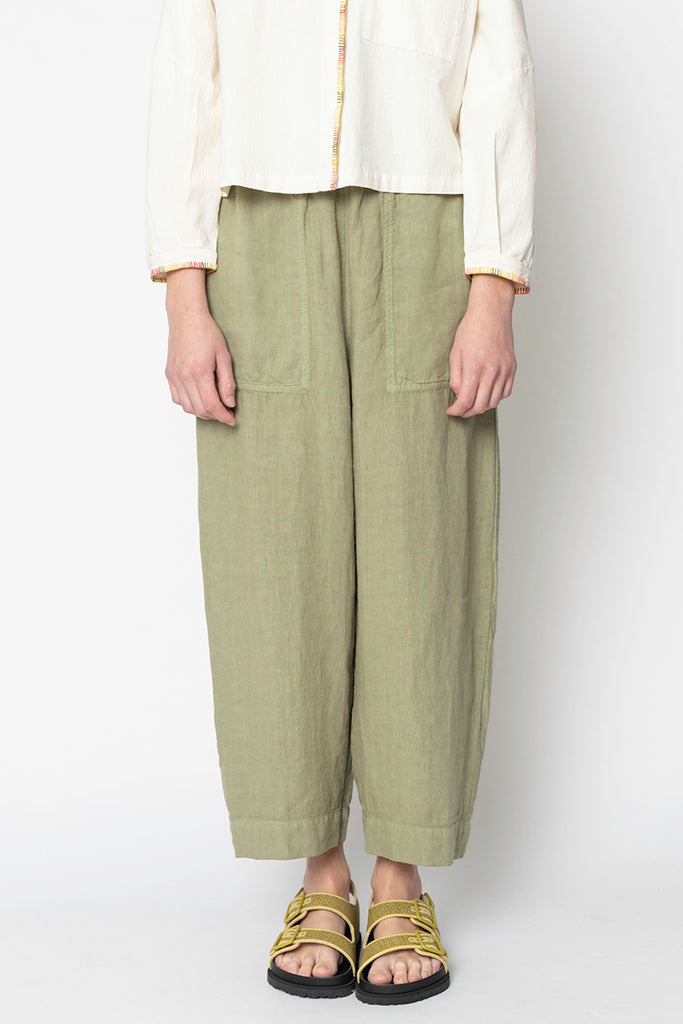 Garment Dyed Linen Barrel Leg Trousers - Salvia