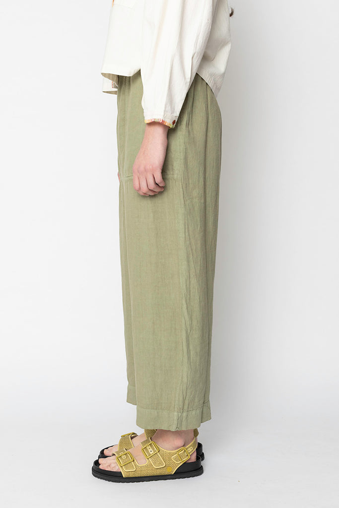 Garment Dyed Linen Barrel Leg Trousers - Salvia