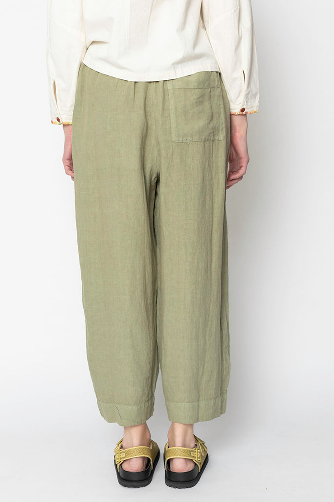 Garment Dyed Linen Barrel Leg Trousers - Salvia