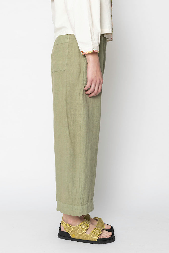 Garment Dyed Linen Barrel Leg Trousers - Salvia