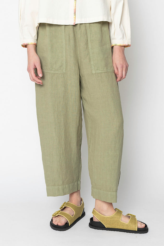 Garment Dyed Linen Barrel Leg Trousers - Salvia