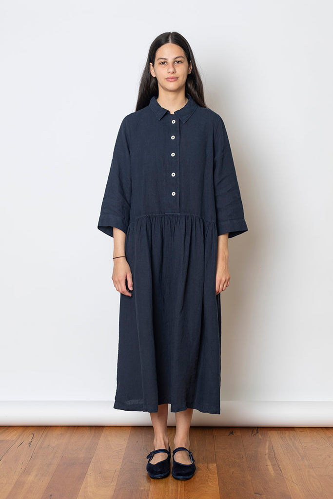 Garment Dyed Linen Shirt Dress - Midnight