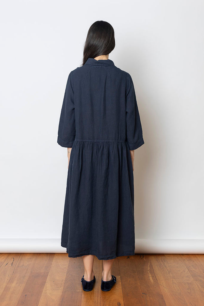 Garment Dyed Linen Shirt Dress - Midnight