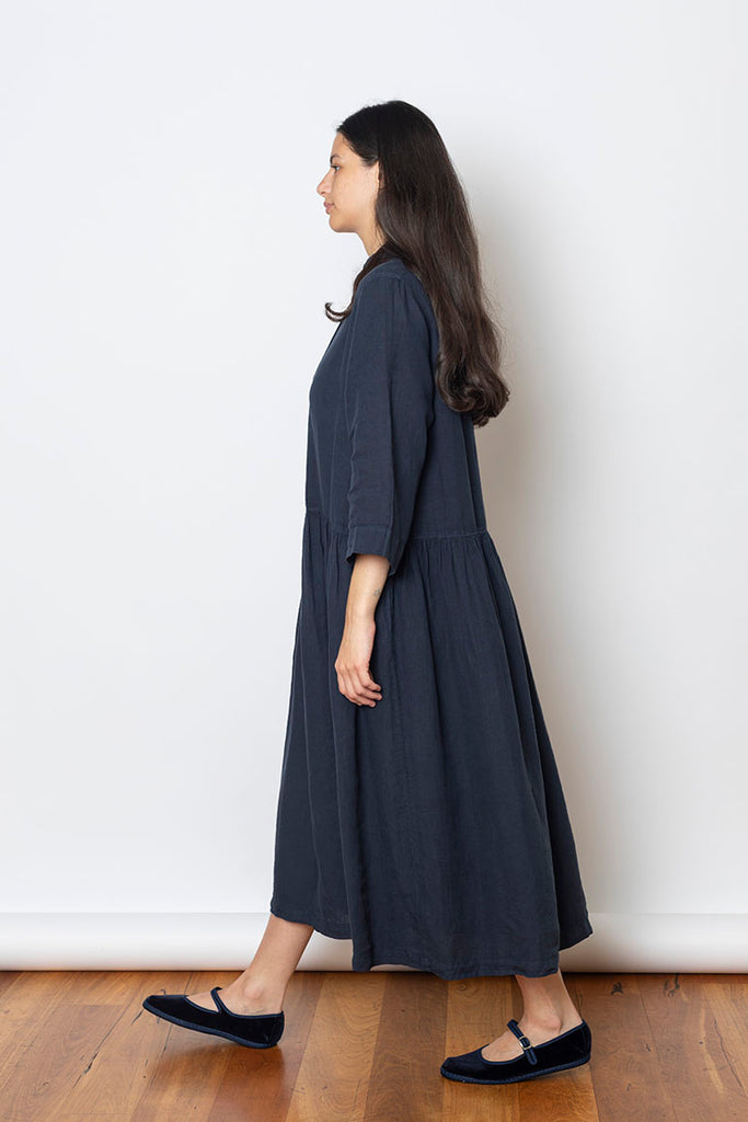 Garment Dyed Linen Shirt Dress - Midnight