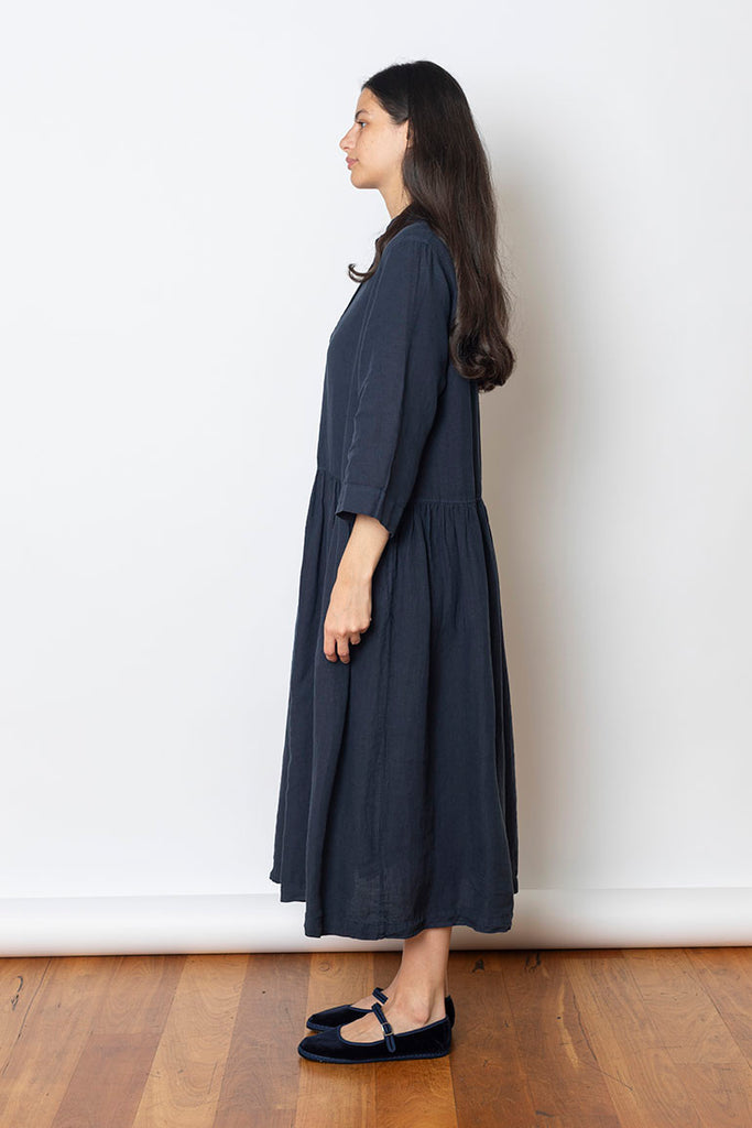 Garment Dyed Linen Shirt Dress - Midnight